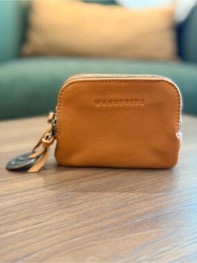 Wanderers Travel Co Tan Card Wallet with Two Pockets Full Grained Leather